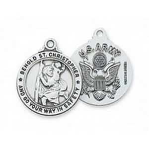 Service Medal - Army St. Christopher Sterling 24" Chain