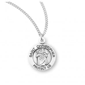 St. Christopher Round Sterling Silver Medal, 18"